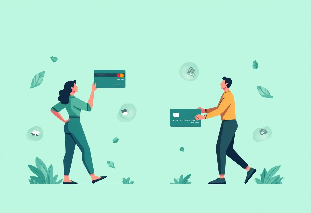 Illustration de cartes de crédit en utilisation dans des magasins